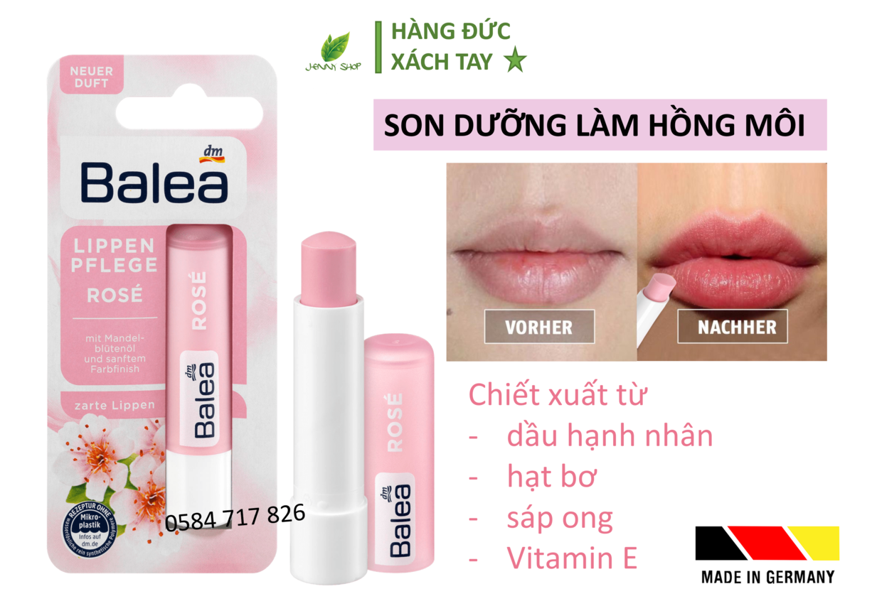 Son dưỡng môi dành cho nữ, giúp môi hồng căng mọng, mềm mại, balea hàng xách tay đức, 4,8gr.