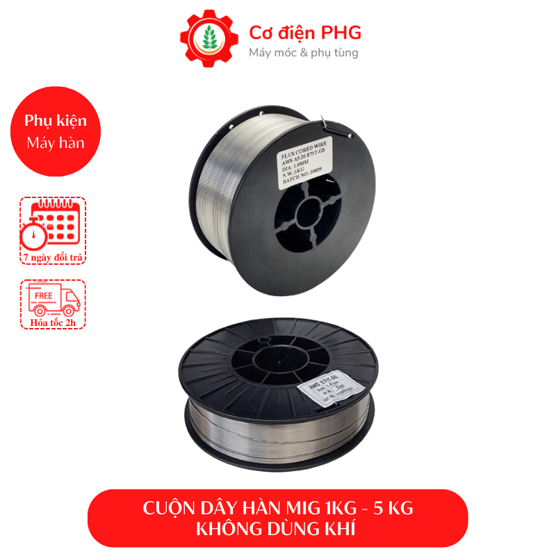 Cuộn dây hàn MIG không dùng khí 1 và 5 kg - kích cỡ 0.8ly và 1.0ly chuyên dùng hàn sắt, nhôm