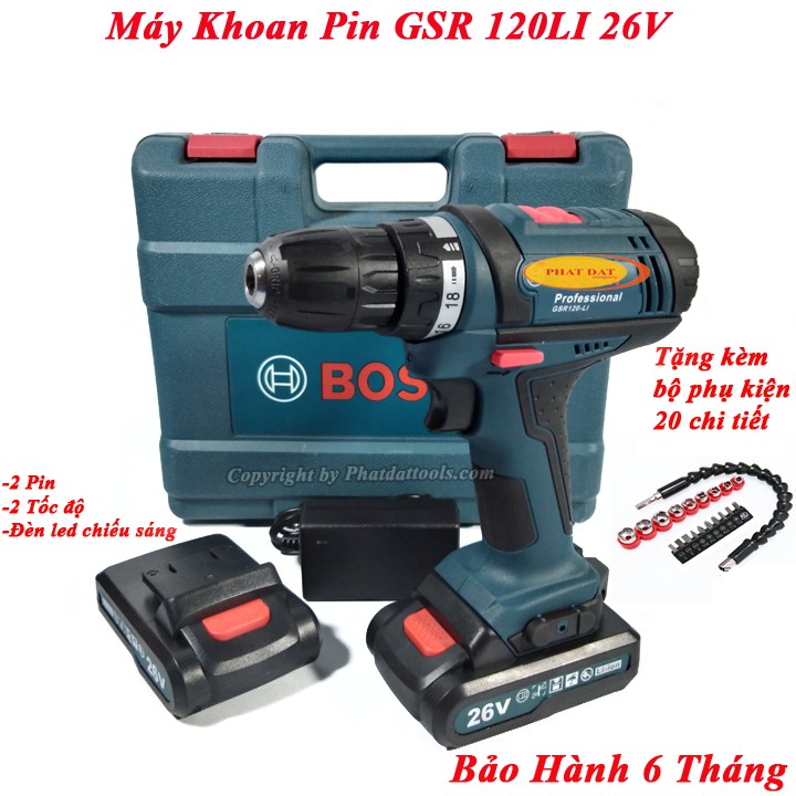 Máy khoan pin gsr120-li 26v-tặng bộ phụ kiện 21 chi tiết-bảo hành 6 tháng-2 pin sạc