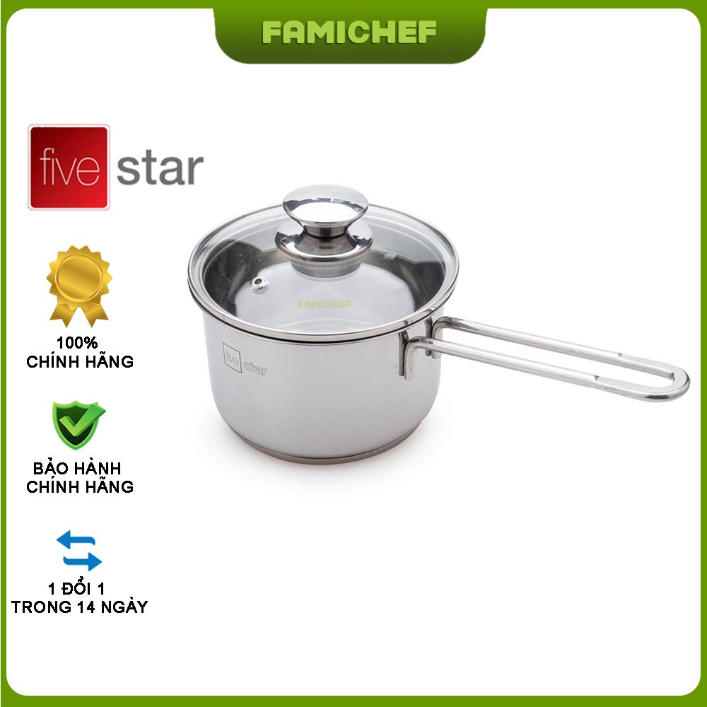 Quánh Inox 3 đáy nắp kính FiveStar FSQ14001 14cm
