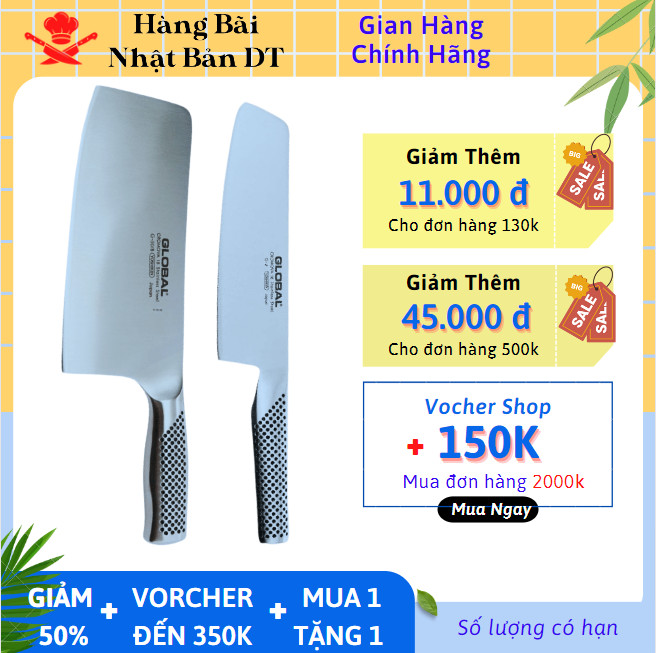 Dao bếp bộ dao 2 món nhật bản chặt thái global chất liêu thép không gỉ thiết kế nguyên khối cầm tay chắc chắn