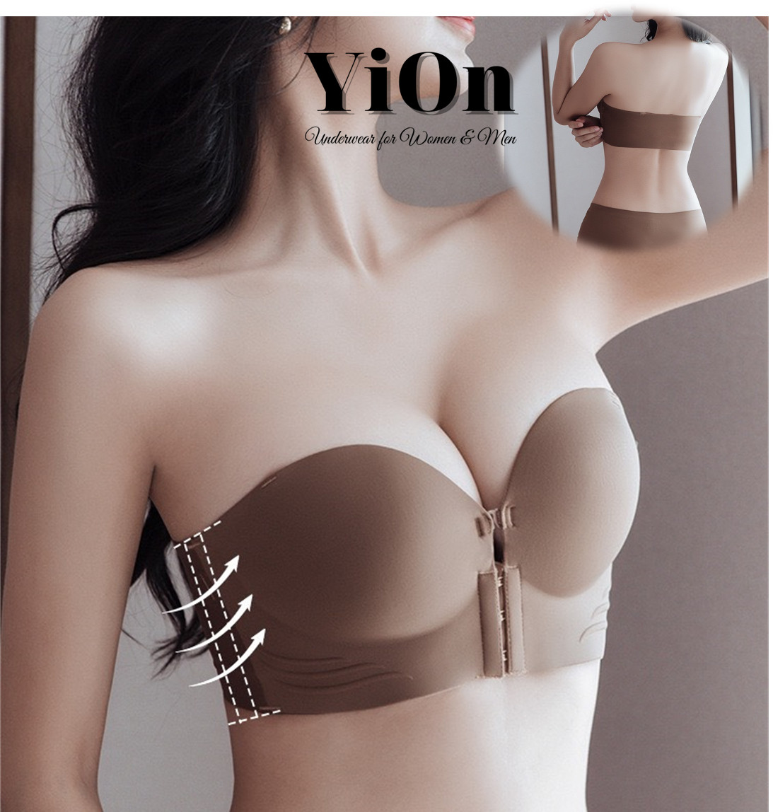 Áo Ngực Không Dây Cài Trước Nâng Ngực Mút Dày 4 cm AST05 Không Lộ Viền Chất Su Cao Cấp Chống Tuột YiOn Underwear