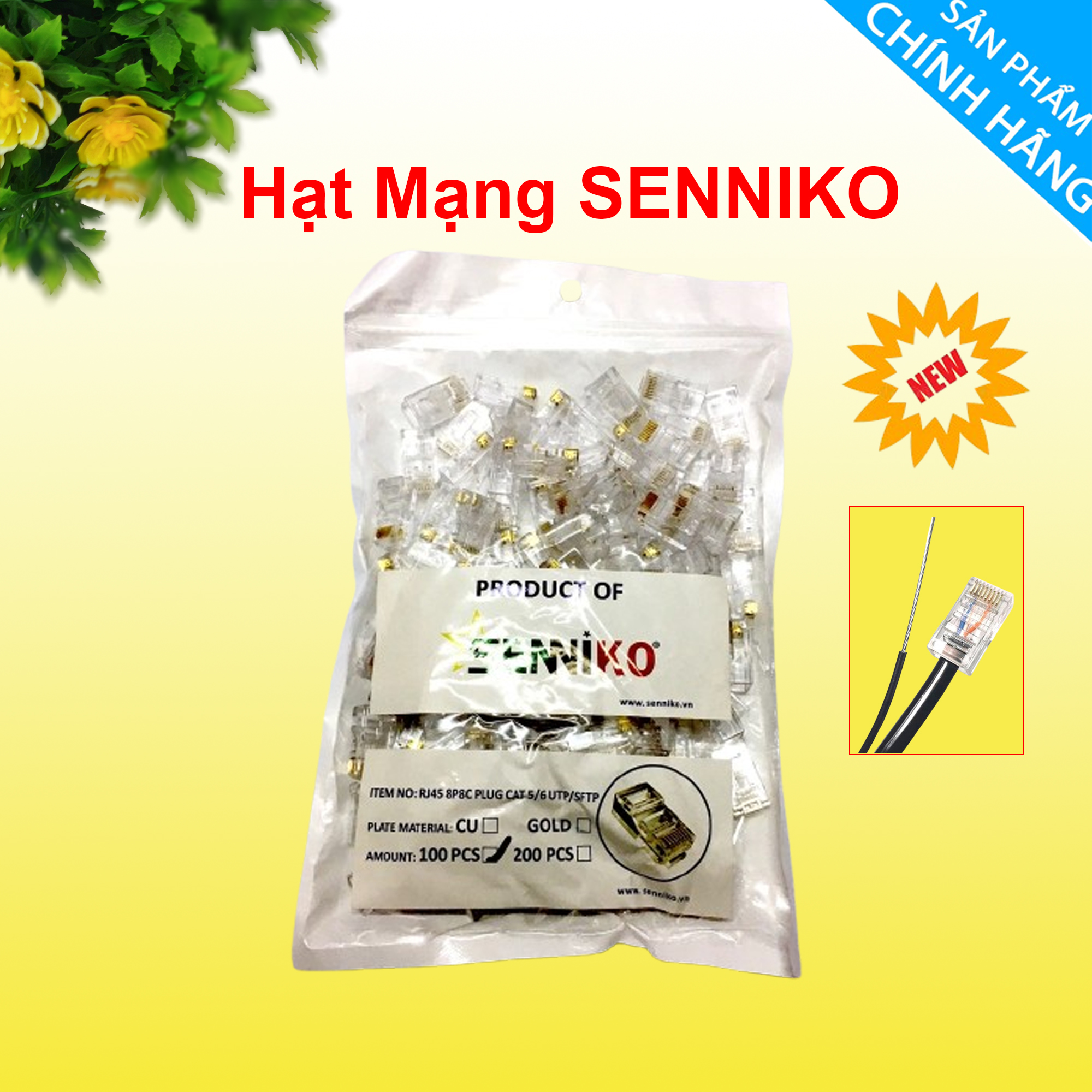 Bag of 100 Seniko Network Beads, Rj45 Network Beads, High-Quality Products Specialized for Good-Quality 4-Fiber or 8-Fiber Network Cables. Giá 89,000 Đồng*Miễn phí vận chuyển
