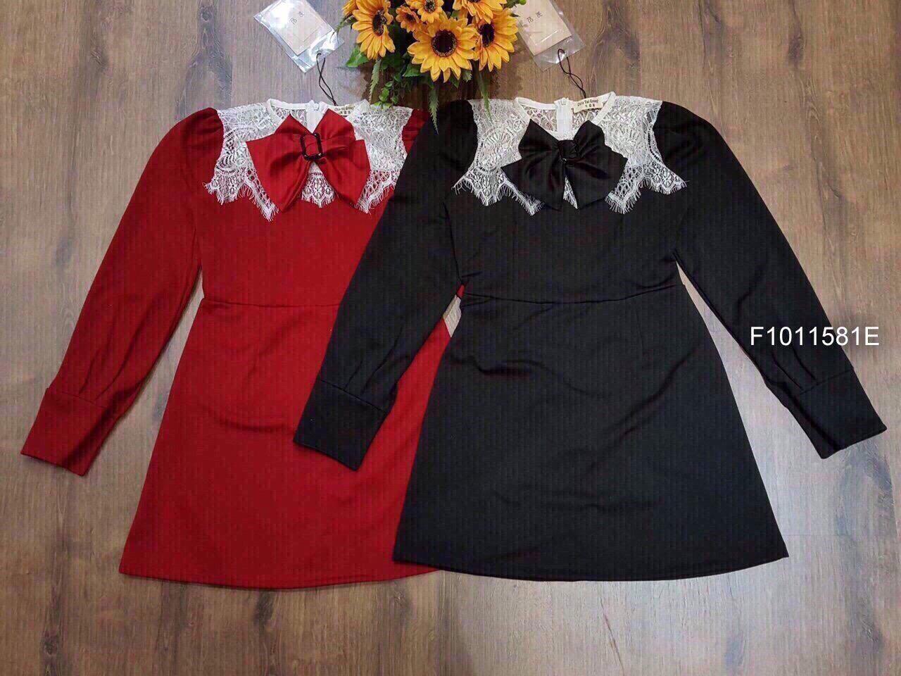 Đầm xòe tiểu thư cổ nơ chất kate lụa AD