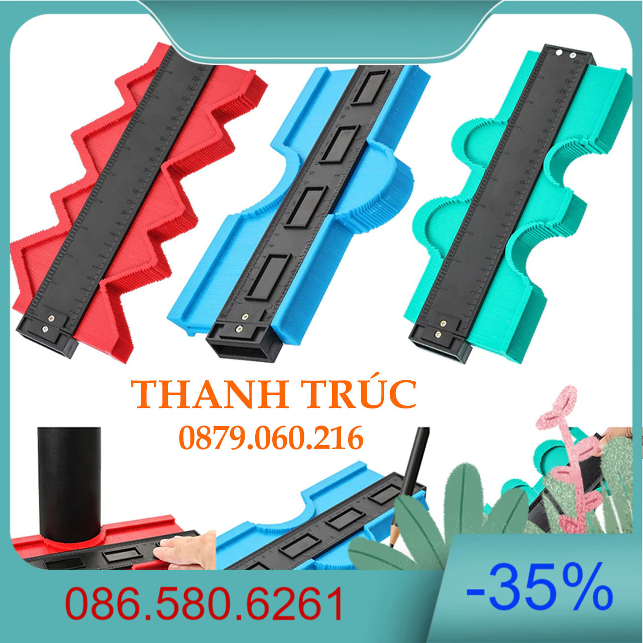 Thước đo góc đa năng - thước sao chép hình dạng 250mm -thước định vị đường viền-màu ngẫu nhiên