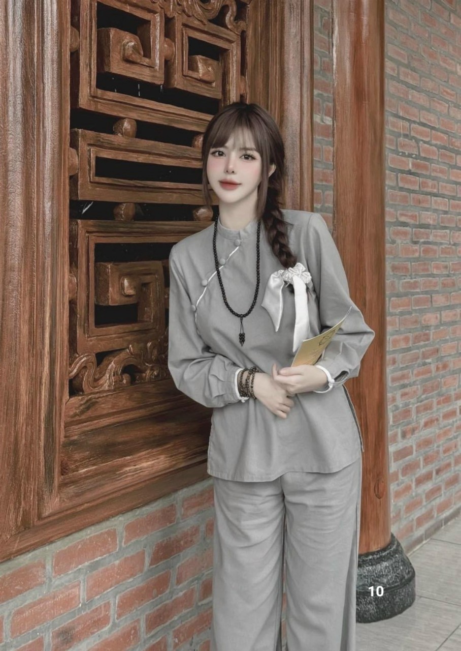 Sét bộ lam đi chùa vải lụa ý dành cho phật tử, thời trang BB