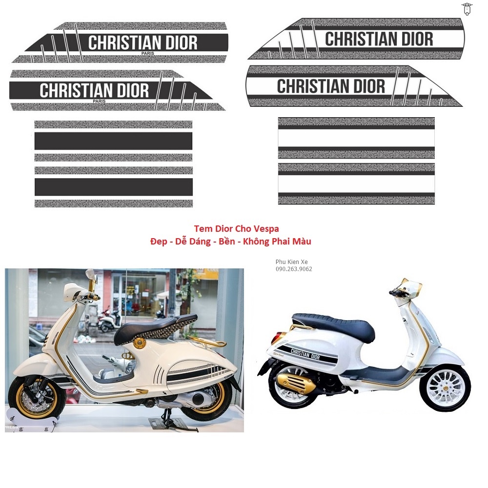 Tem Vespa Christian Dior Cho Xe Vespa Sprint Primavera Loại Cao Cấp Không Phai Màu Không Thắm Nước