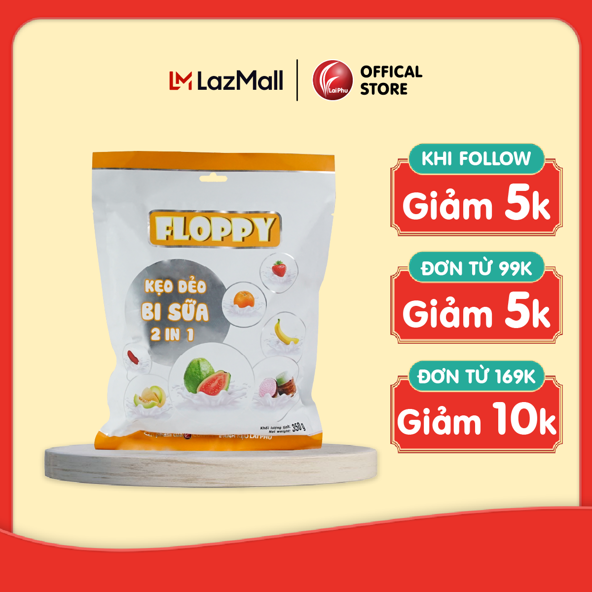 Kẹo bi sữa floppy vị trái cây 350g