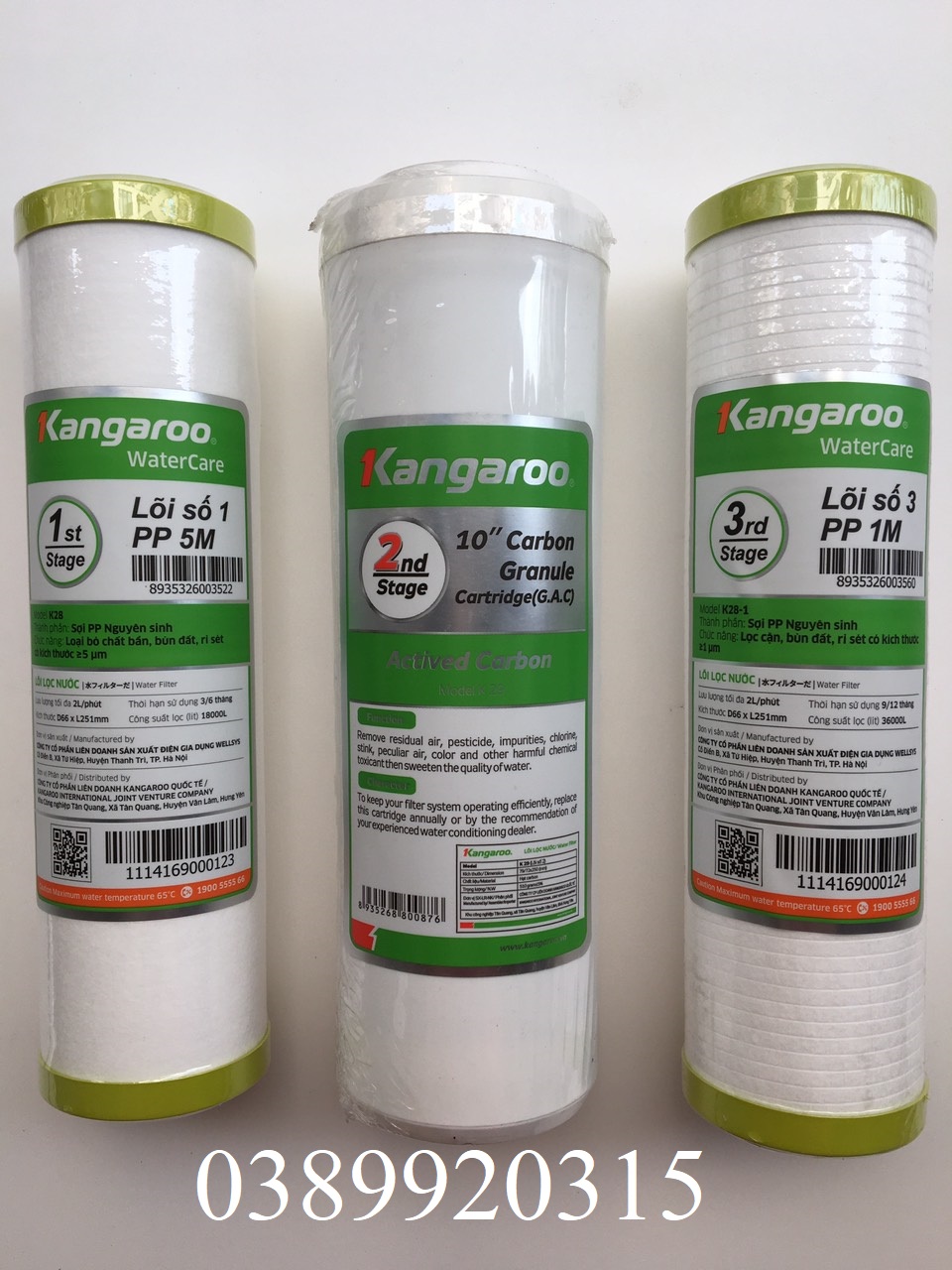 Bộ lõi lọc nước 123 Kangaroo chính hãng/ lõi 123 Kangaroo loại bỏ bùn đất, rỉ sét, các loại tạp chất thô, kim loại nặng