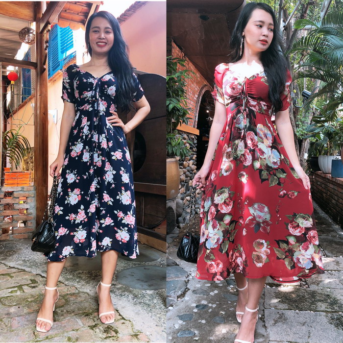 [HCM]Đầm xòe hoa rút ngực form dài Misa Fashion siêu sang tôn dáng đầm đẹp giá rẻ MS394