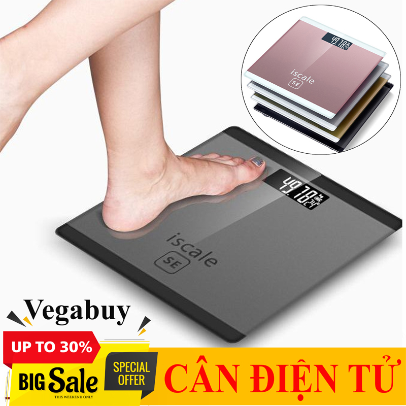 [HÀNG TỐT - GIẢM THÊM 12%] Cân điện tử , cân sức khỏe điện tử - Cân điện tử sử dụng pin - Cân điện tử thông minh Iscale nhỏ gọn với màn hình LED hiển thị số rõ ràng mặt kính sang trọng dễ dàng vệ sinh độ chính xác cao