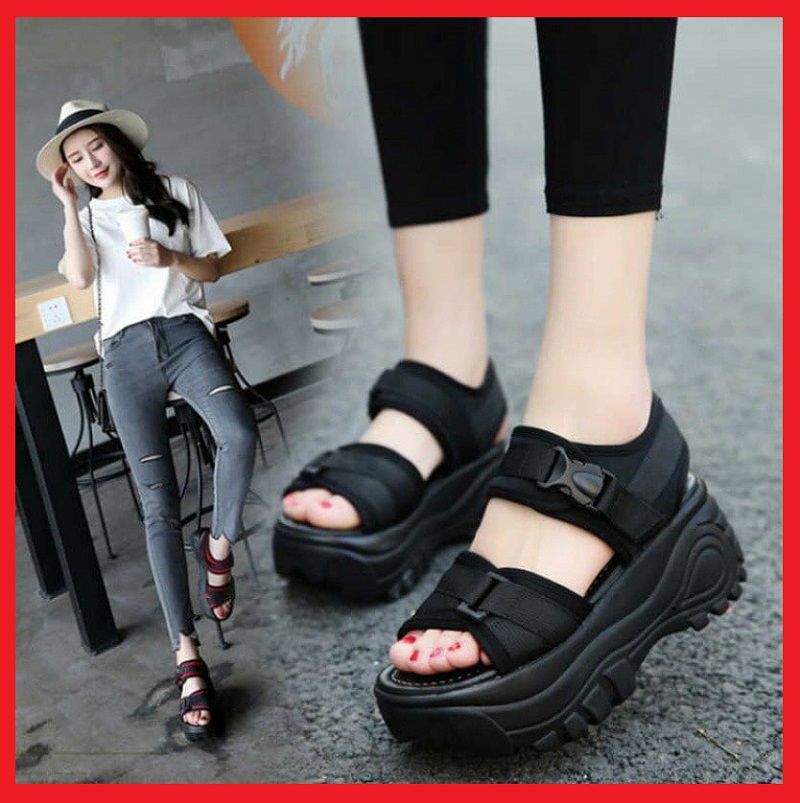 Sandal Ulzzang Siêu Nhẹ, Dép Quai Hậu Nữ Độn Đế 4Cm Hai Màu Đen/Trắng Siêu Hot