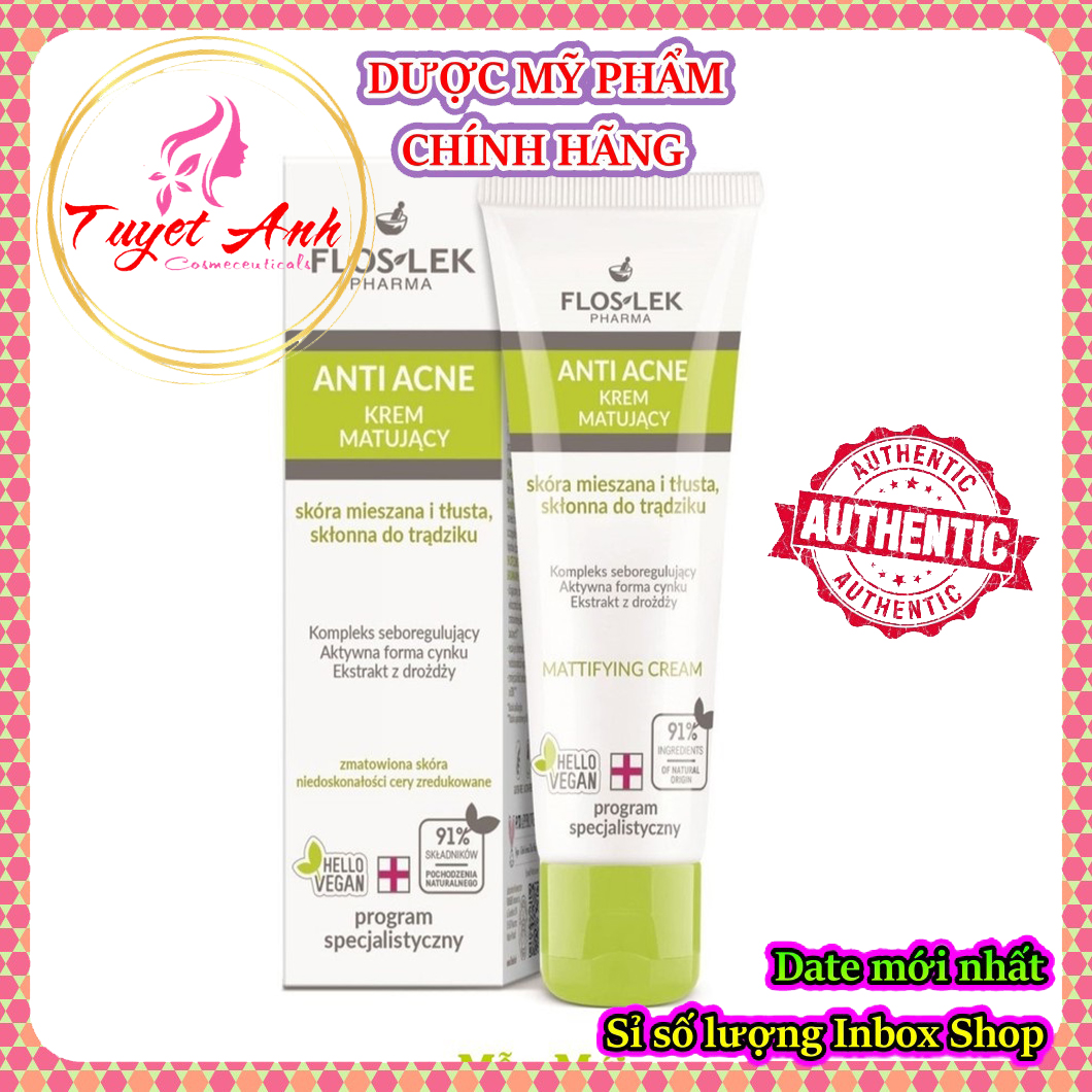 Kem Floslek Anti Acne Mattifying Cream kiểm soát dầu và điều tiết nhờn, dành cho da dầu mụn