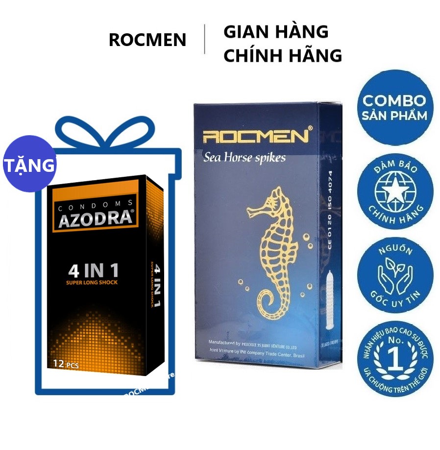 Freeship 1 hộp Bao cao su gân gai kéo dài thời gian Rocmen 10 cái tặng 1 hộp bao cao su gân gai kéo dài thời gian AZODRA 12 cái