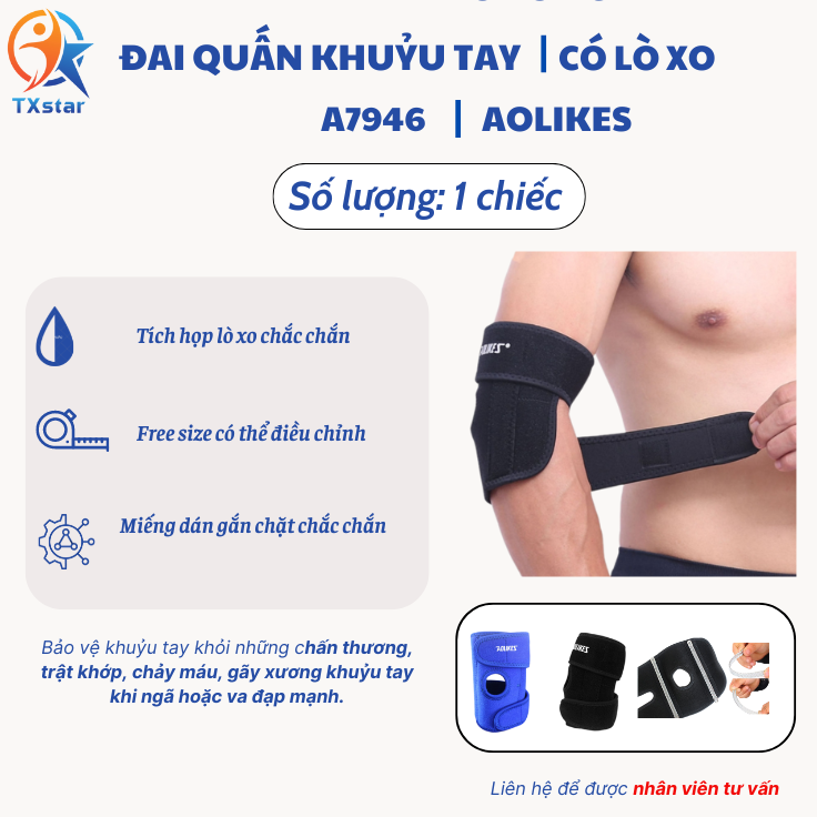Đai quấn thể thao bảo vệ khuỷu tay lò xo aolike-7946