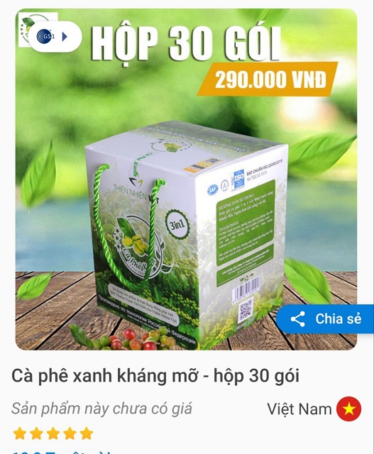 Cà Phê Xanh thiên nhiên việt Hộp 30 gói