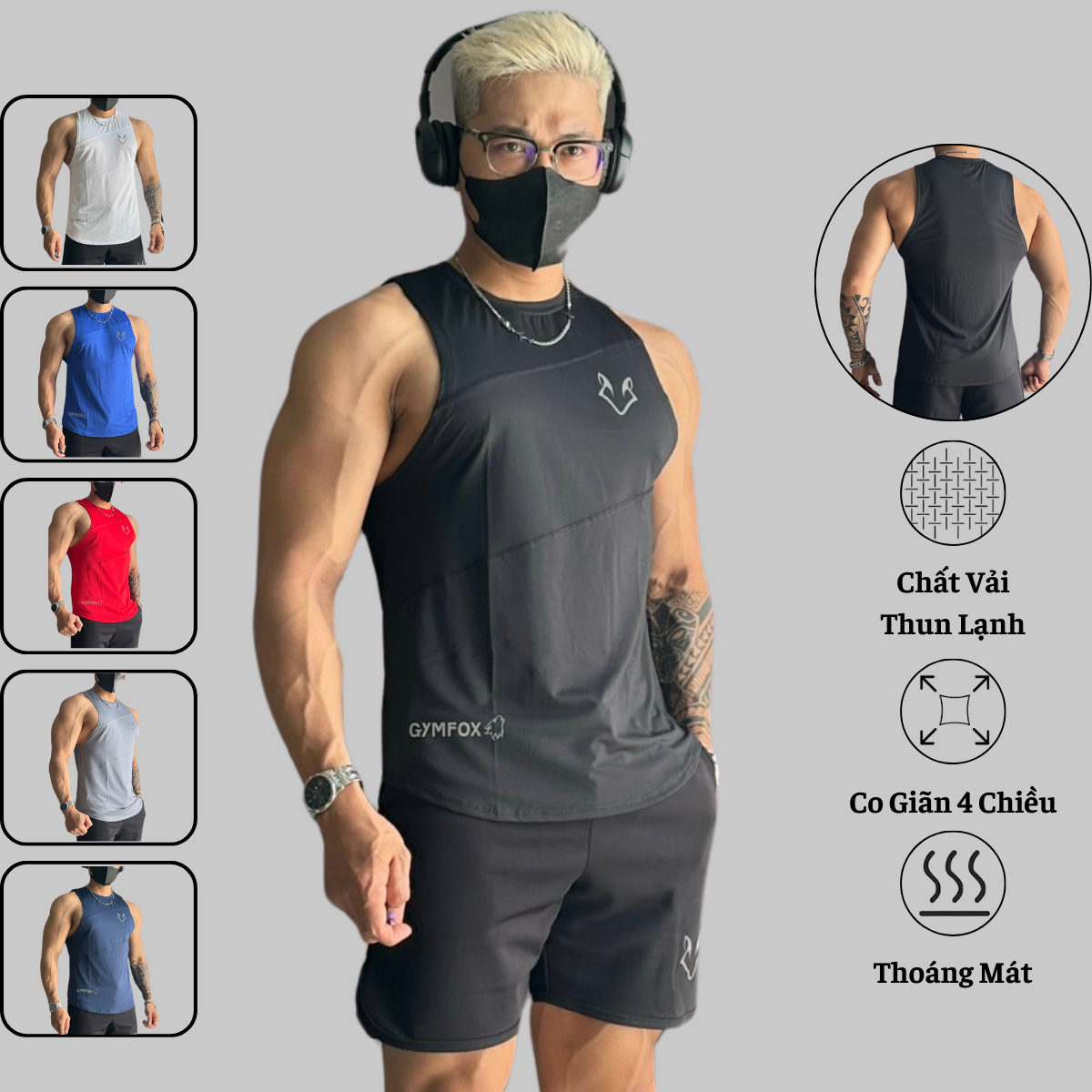 Áo tanktop nam thể thao, áo thun ba lỗ nam gymfox