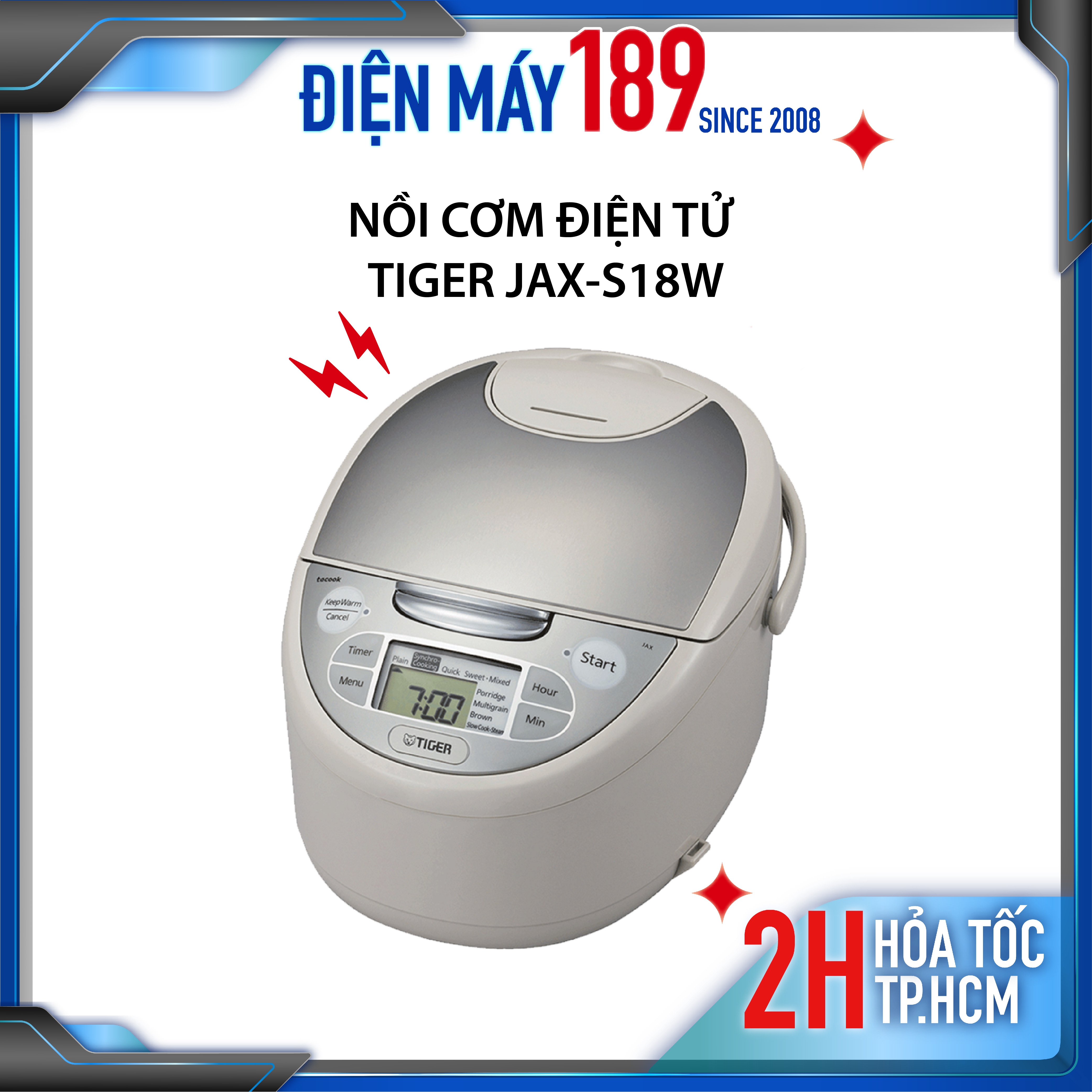 Nồi cơm điện tử tiger jax-s18w - 1.8 lít, công suất 918w, 9 chế độ nấu tự động - hàng chính hãng, bảo hành 12 tháng