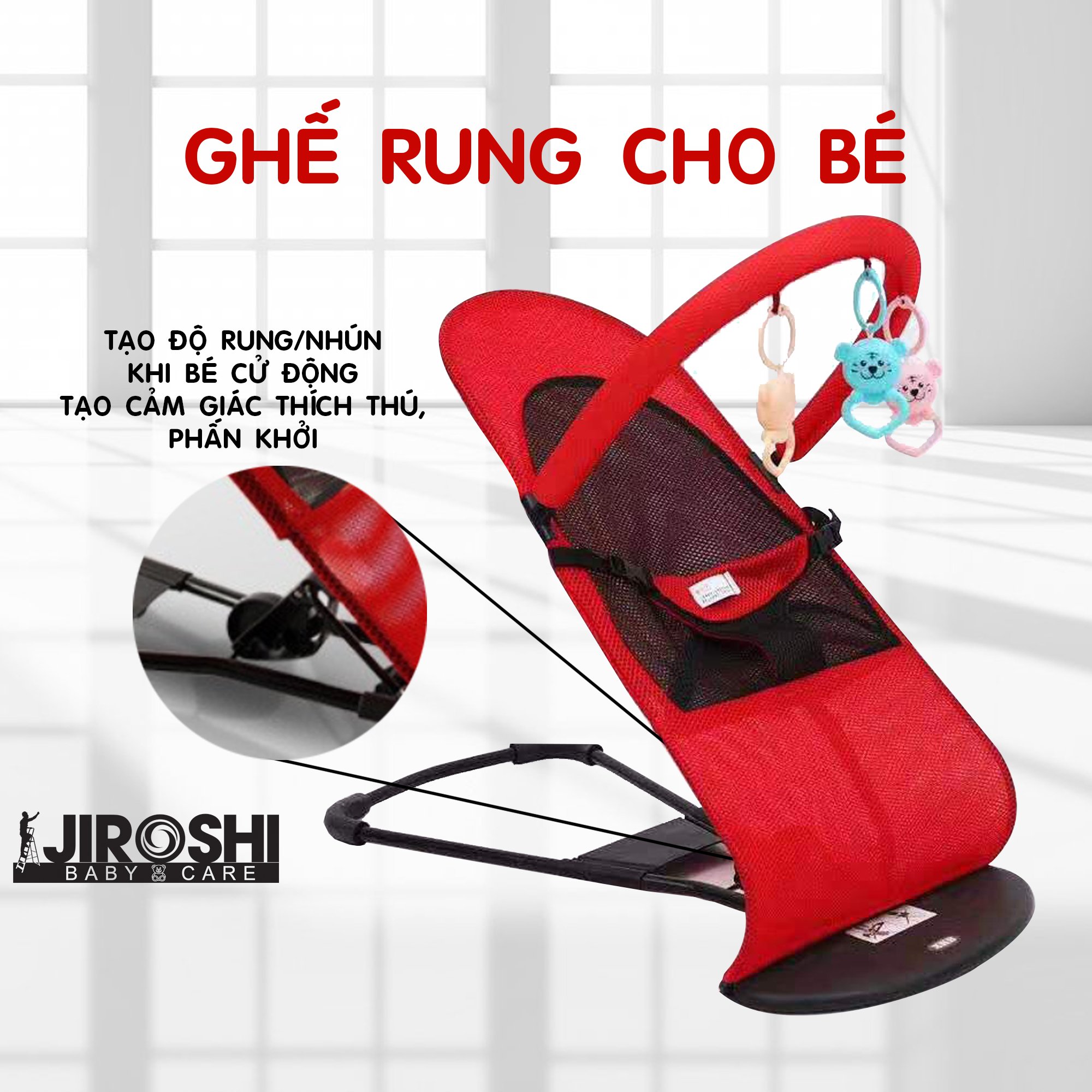 Ghế rung nhún cho bé kèm THANH ĐỒ CHƠI JIROSHI - Ghế rung an toàn