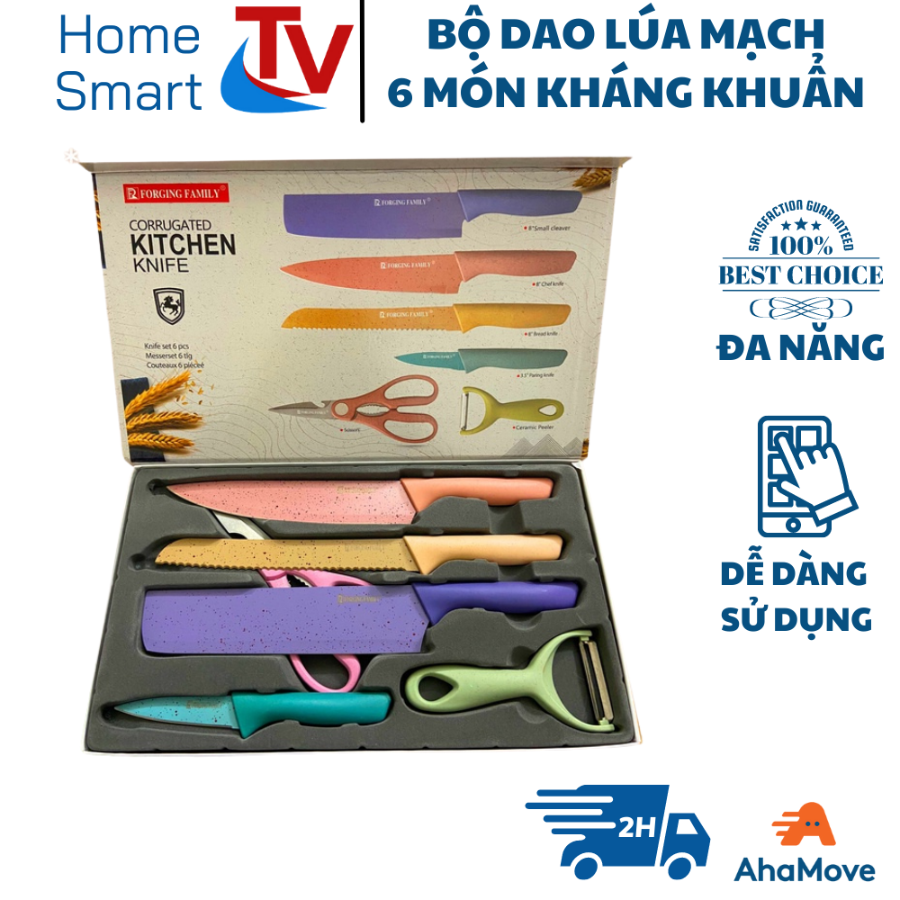 Bộ dao kéo làm bếp 6 món lúa mạch, bộ dao nhà bếp kháng khuẩn kitchen cao cấp siêu sắc , sắc bén , bền , đẹp