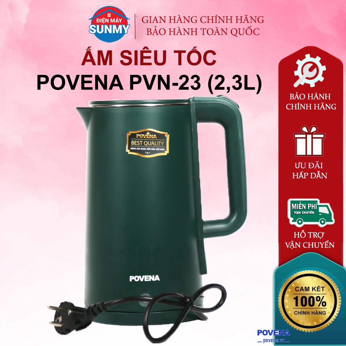 Ấm siêu tốc povena pvn-23 bảo hành chính hãng 12 tháng hàng mới 100% , ấm đun nước sôi , ấm nước , ấm nước siêu tốc - sản phẩm của mikita