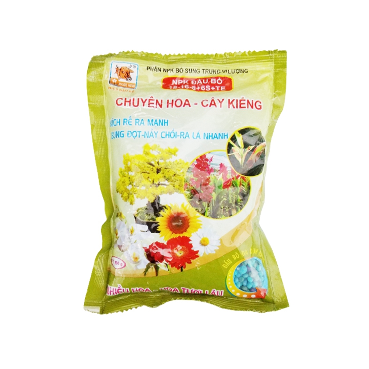 Phân bón trung vi lượng hiệu Đầu Bò NPK 18-16-8+6S+TE kích ra rễ ra lá xanh lá thúc cây tăng trưởng 200g