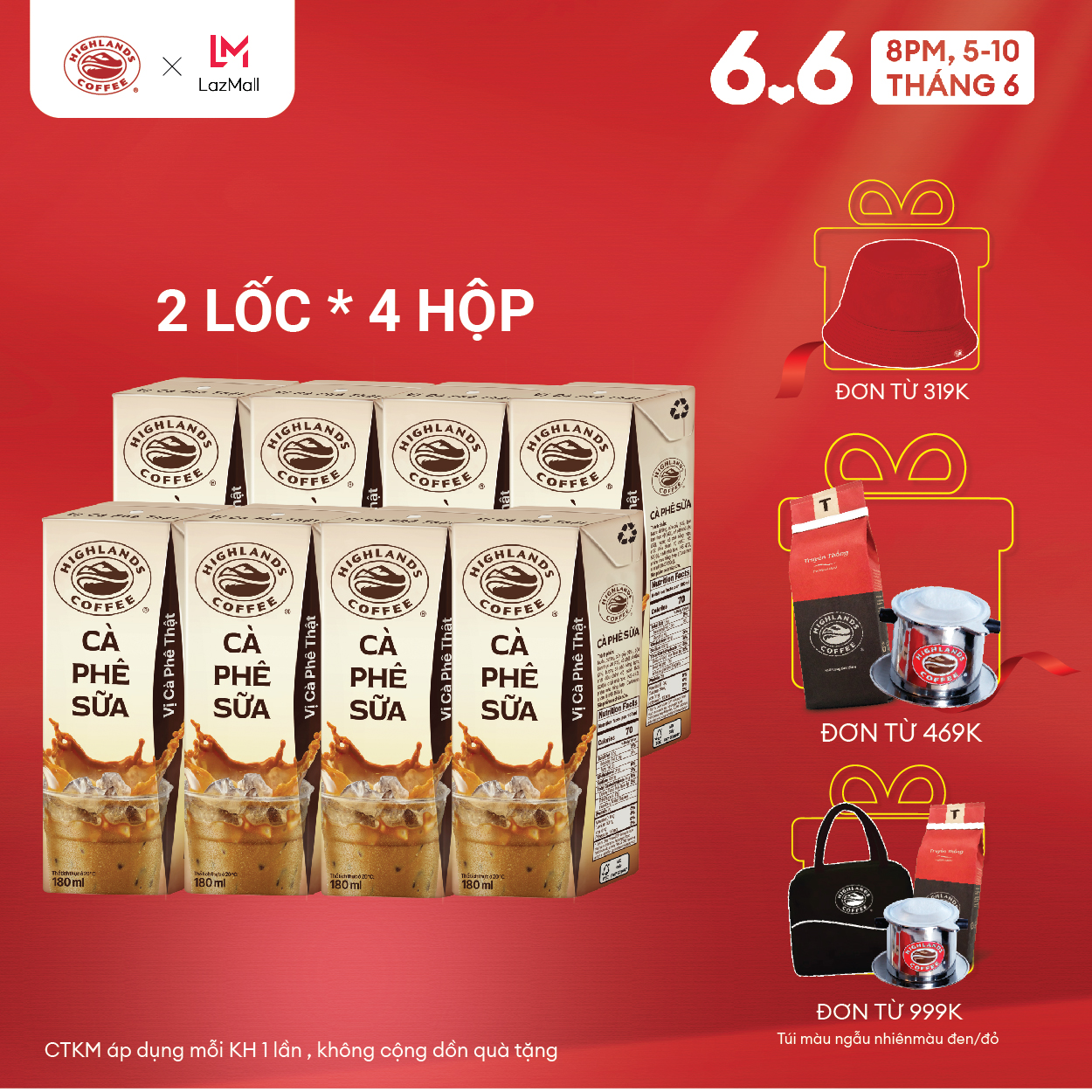 Combo 2 Lốc 4 hộp cà phê sữa Highlands Coffee Tetra pack