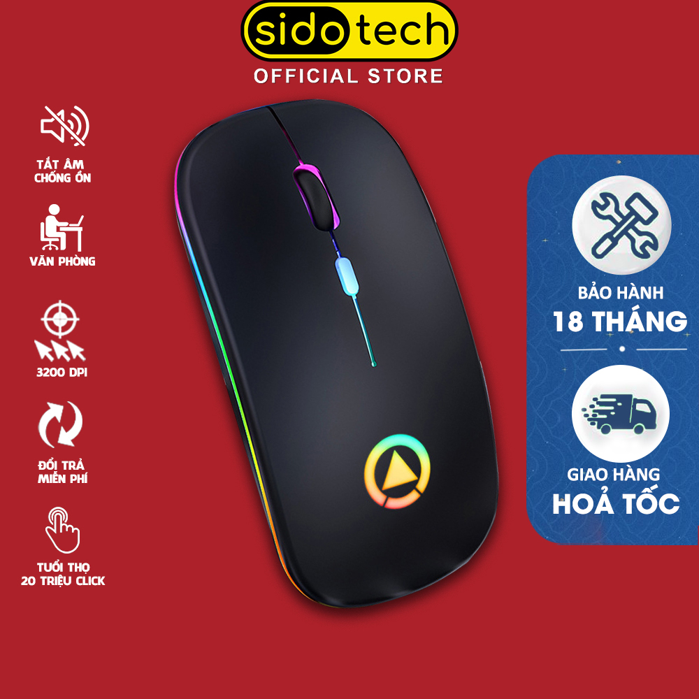 Chuột không dây Bluetooth sạc pin chính hãng SIDOTECH M2S phiên bản pin sạc qua cổng USB chỉ 1 lần dùng  liên tục 4 tuần chuột silent chống ồn tắt tiếng click có LED RGB có 2 chế độ kết nối cho máy tính điện thoại laptop macbook tivi