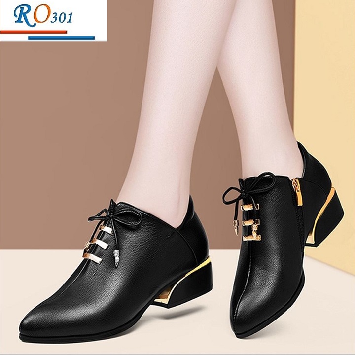 Giày boot nữ cổ ngắn 4p hàng hiệu rosata đẹp hai màu đen trắng ro301