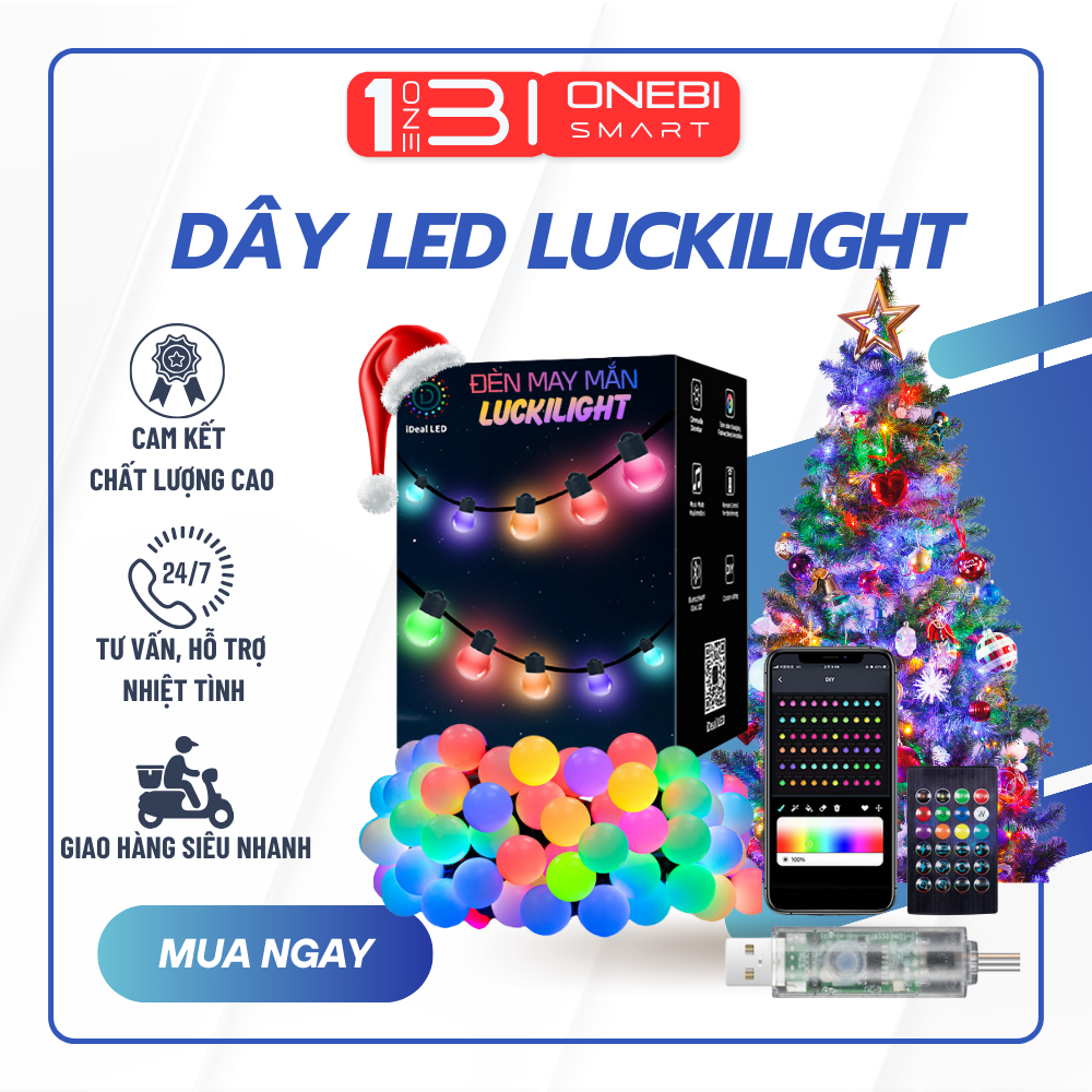 Đèn Led May Mắn Luckilight Trang Trí Noel Lễ tết Dây Đèn Led 16 Triệu Màu Nháy Theo Nhạc Có AppKèm Remote Điều Khiển