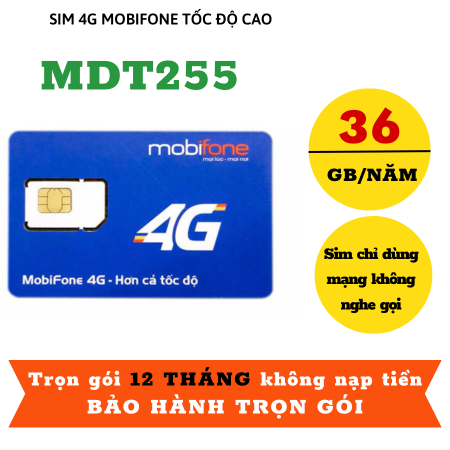 Sim Mobifone 4G Trọn Gói 1 Năm Không Cần Nạp Tiền Hàng Tháng 3Gb 1 Tháng - Bảo hành 1 năm . FREESHIP - CHƯA KÍCH HOẠT.