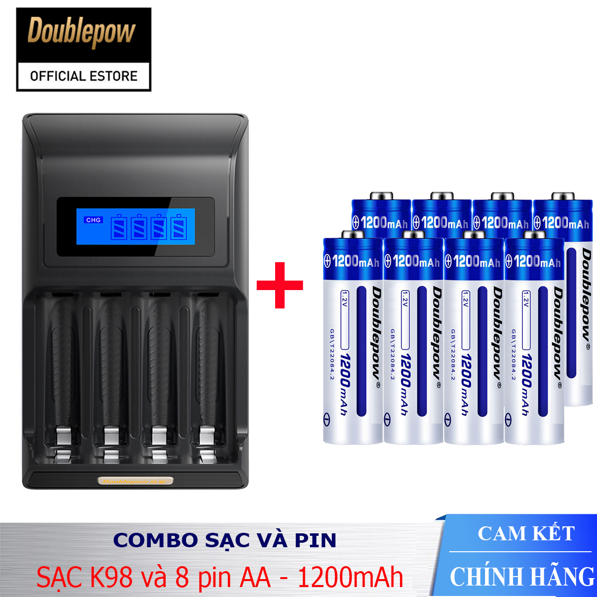 Combo sạc pin thông minh tự ngắt Doublepow DP-K98B và 4 viên pin AA 1200mAh (dung lượng thực)- Bảo hành chính hãng
