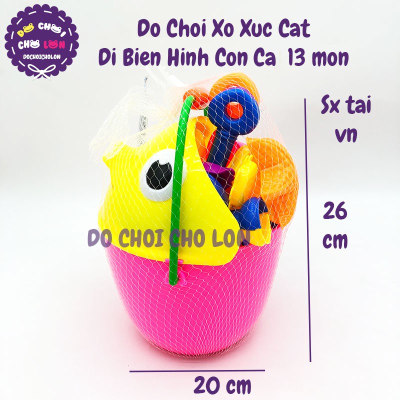 [HCM]Đồ chơi xô xúc cát đi biển hình con CÁ 13 món bằng nhựa túi lưới