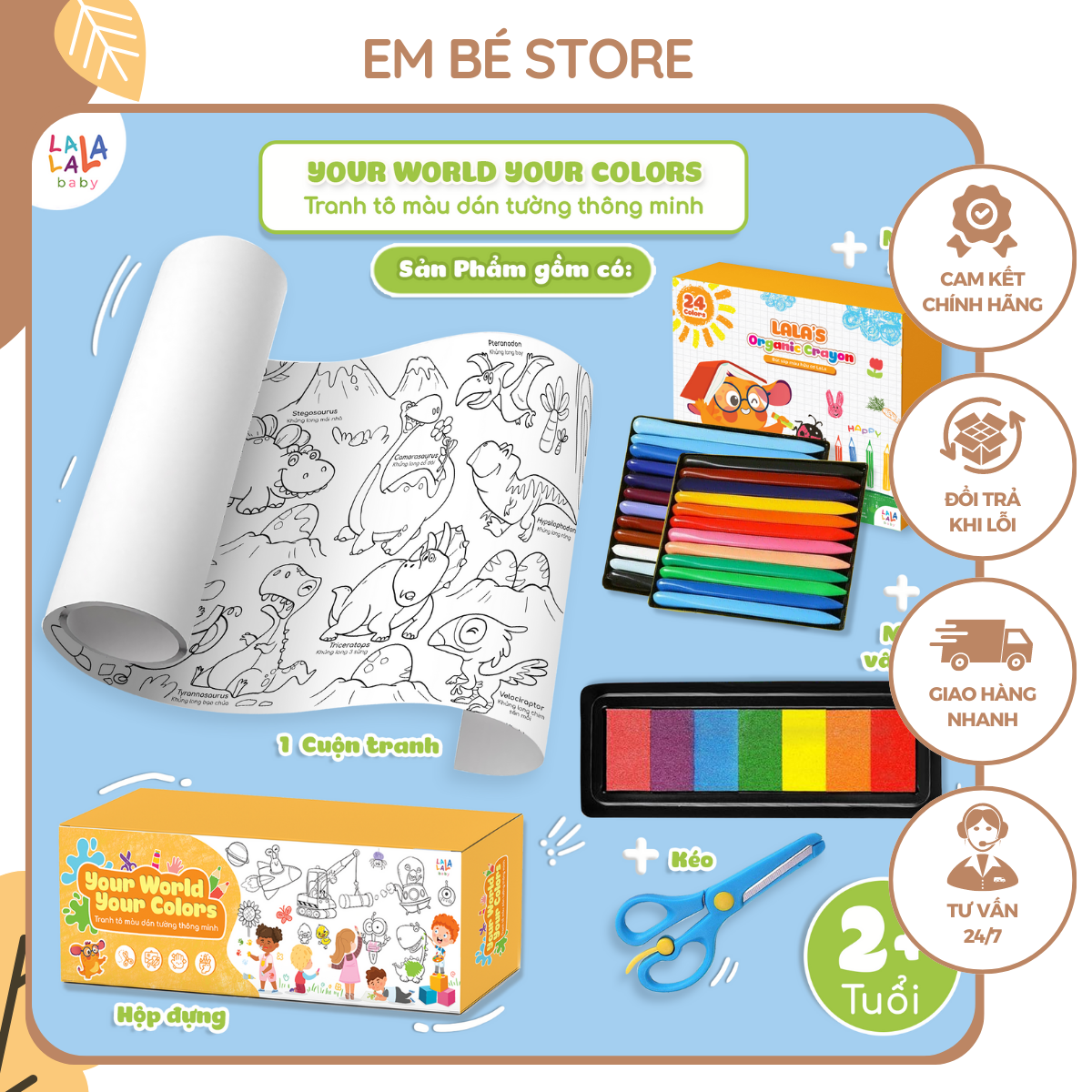 Tranh Tô Màu Dán Tường Thông Minh - đồ chơi học tập, đồ chơi sáng tạo cho bé 2 tuổi - Em Bé Store - [GIẢM GIÁ 15%]