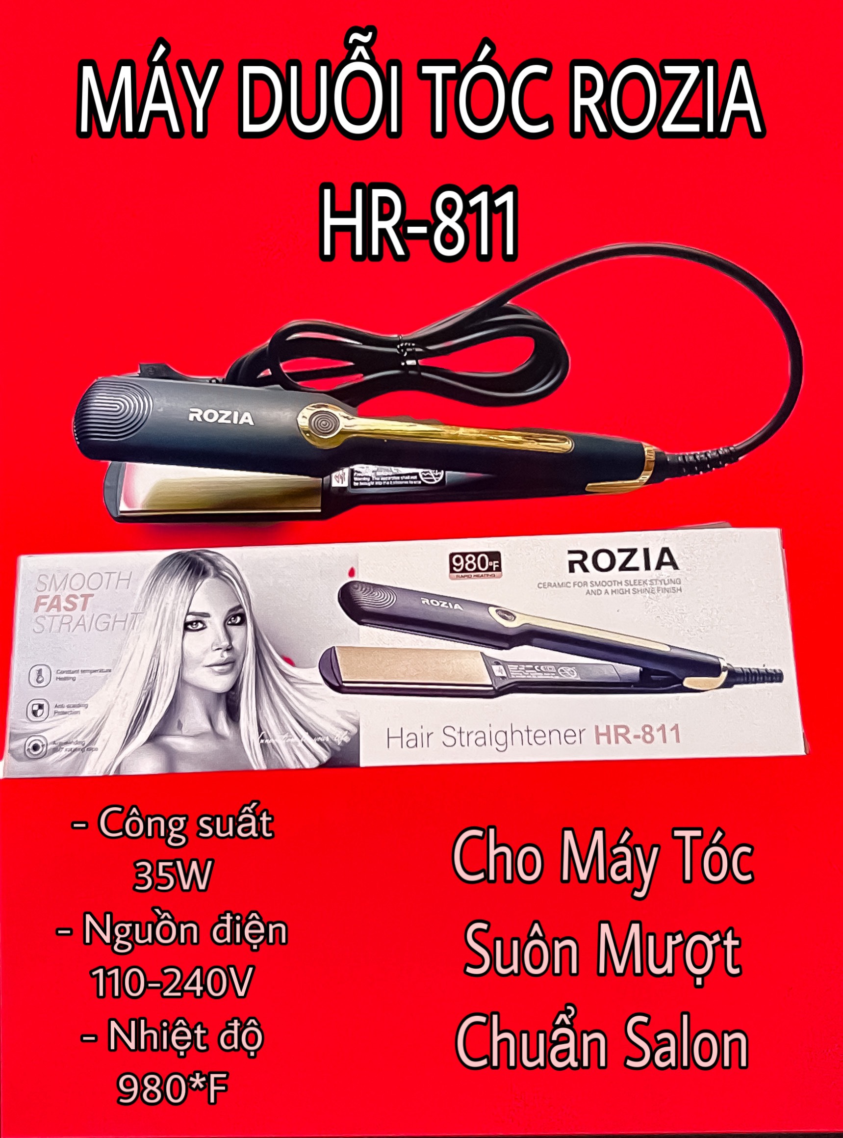 Máy duỗi ép tóc rozia hr811 - máy làm tóc tạo kiểu chuyên nghiệp - máy làm tóc , máy kẹp tóc dụng cụ làm tóc chuẩn salon