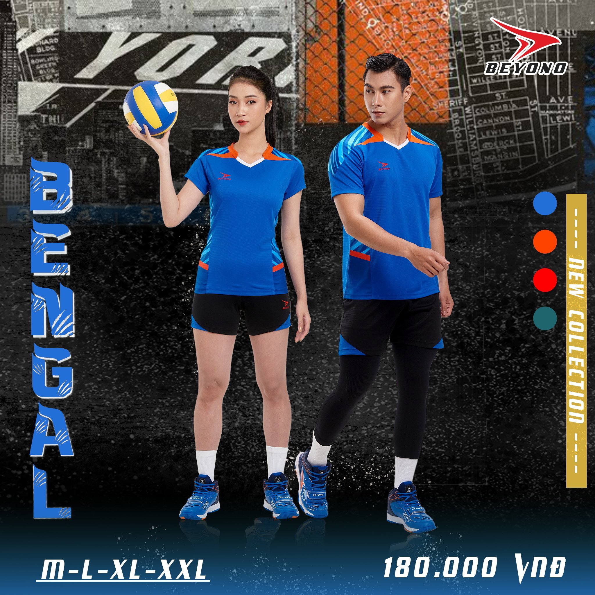 Bộ bóng chuyền nam nữ màu xanh dương tay ngắn BENGAL 2023 chính hãng - Có in tên số