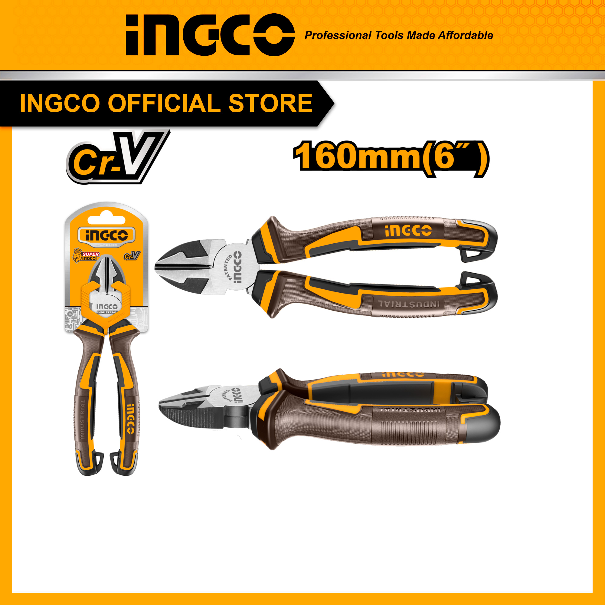 Kìm cắt 6 inch cao cấp thép crv ingco hdcp28168