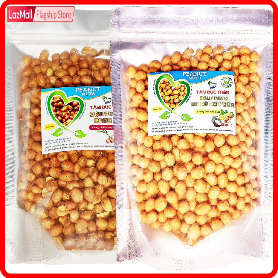 Combo khách sỉ: 10,5kg: 5kg đậu phộng da cá + 5,5kg đậu phộng rang tỏi ớt thương hiệu tâm đức thiện - combo 21 túi 500gr đồ ăn vặt - dành cho khách sỉ - combo sỉ