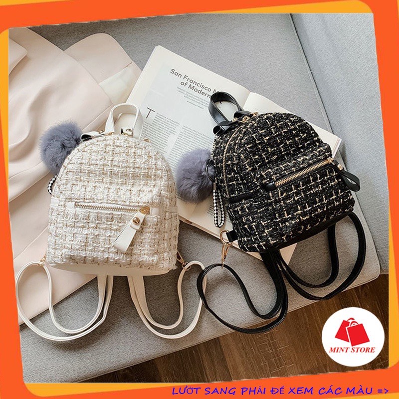 Balo nữ đẹp , balo mini dạ siêu xinh 2 màu đen trắng PK 263