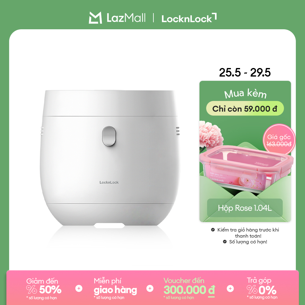 Nồi cơm điện tử LocknLock Pearl rice cooker 1L EJR376WHT hẹn giờ, giữ ấm 12h