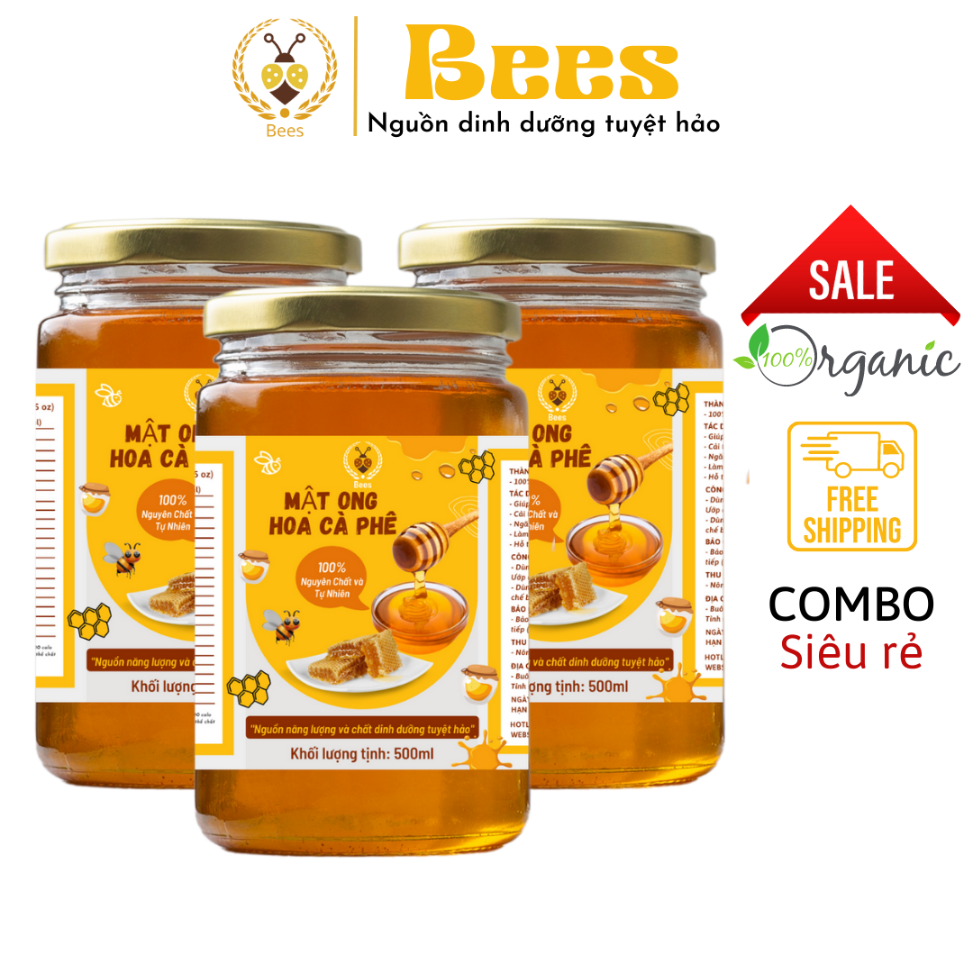 [combo] 3 lọ mật ong rừng nguyên chất tự nhiên hoa cà phê 500ml siêu tiết kiệm cho gia đình 1