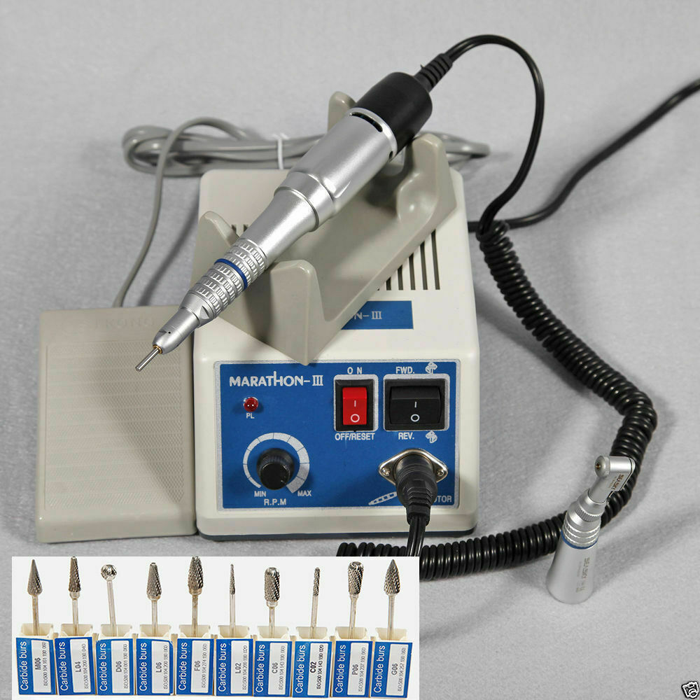 Nha khoa marathon điện micromotor 35k rpm đánh bóng cầm tay contra góc thẳng mũi nón tay 10 mũi khoan burs tùy chỉnh