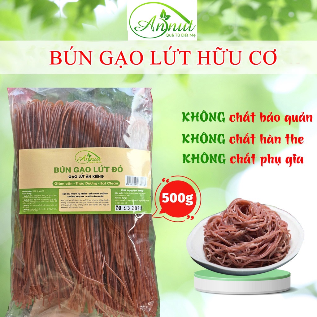 Bún gạo lứt đỏ đen annut eat clean 500g,100% hữu cơ giảm cân ăn kiêng thực dưỡng eat clean siêu ngon việt thái organic