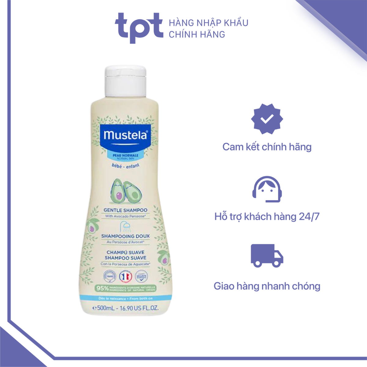 Dầu Gội Cho Trẻ Sơ Sinh & Em Bé Da Thường MUSTELA - Gentle Shampoo Mustela 500ml Bé - 500ml..Gentle Shampoo Mustela -500ml