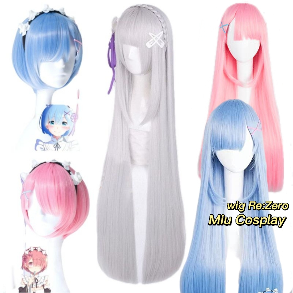 Sẵn Rem Wig tóc giả cosplay Emilia Ram Rem - Re Zero ver kid và maid màu