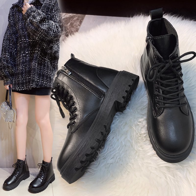 Giày boot đế thô 3 phân cột dây dây kéo - Giày bốt nữ cột dây cá tính, năng động S011
