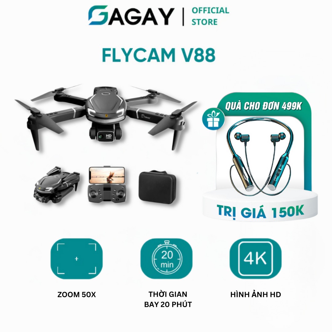 Flycam V88,flycam mini giá rẻ xa chụp ảnh zoom 50x, chất lượng HD GAGAY