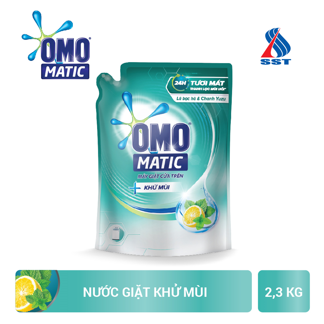 Nước giặt OMO MATIC cửa trên Tinh Chất Lá Bạc Hà và Chanh Yuzu- Túi 2.3kg - 67857936