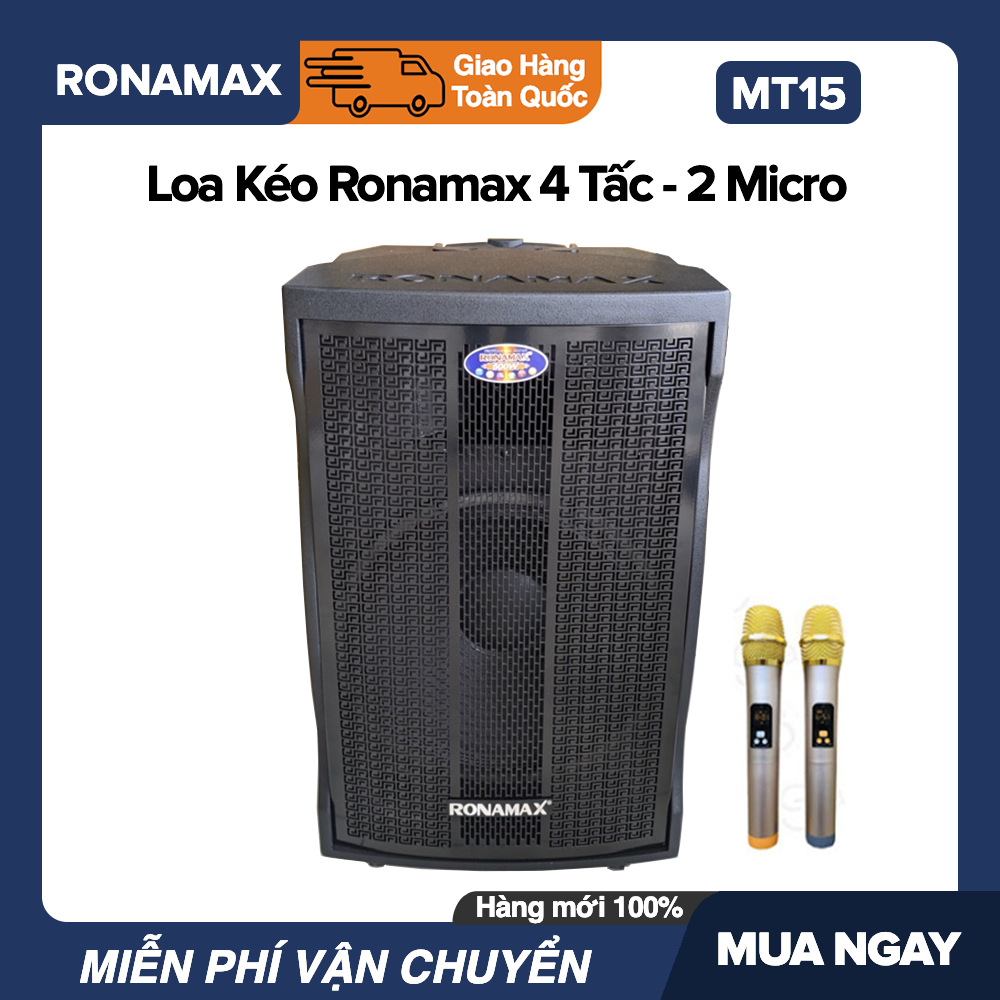 [Trả góp 0%]Loa Kéo Karaoke Di Động Bluetooth Ronamax MT15 MF15 (600W) - 4.5 Tấc  2 Mic Đi Kèm Vỏ Gỗ Lưới Vàng hoặc Đen - Bảo Hành 6 Tháng