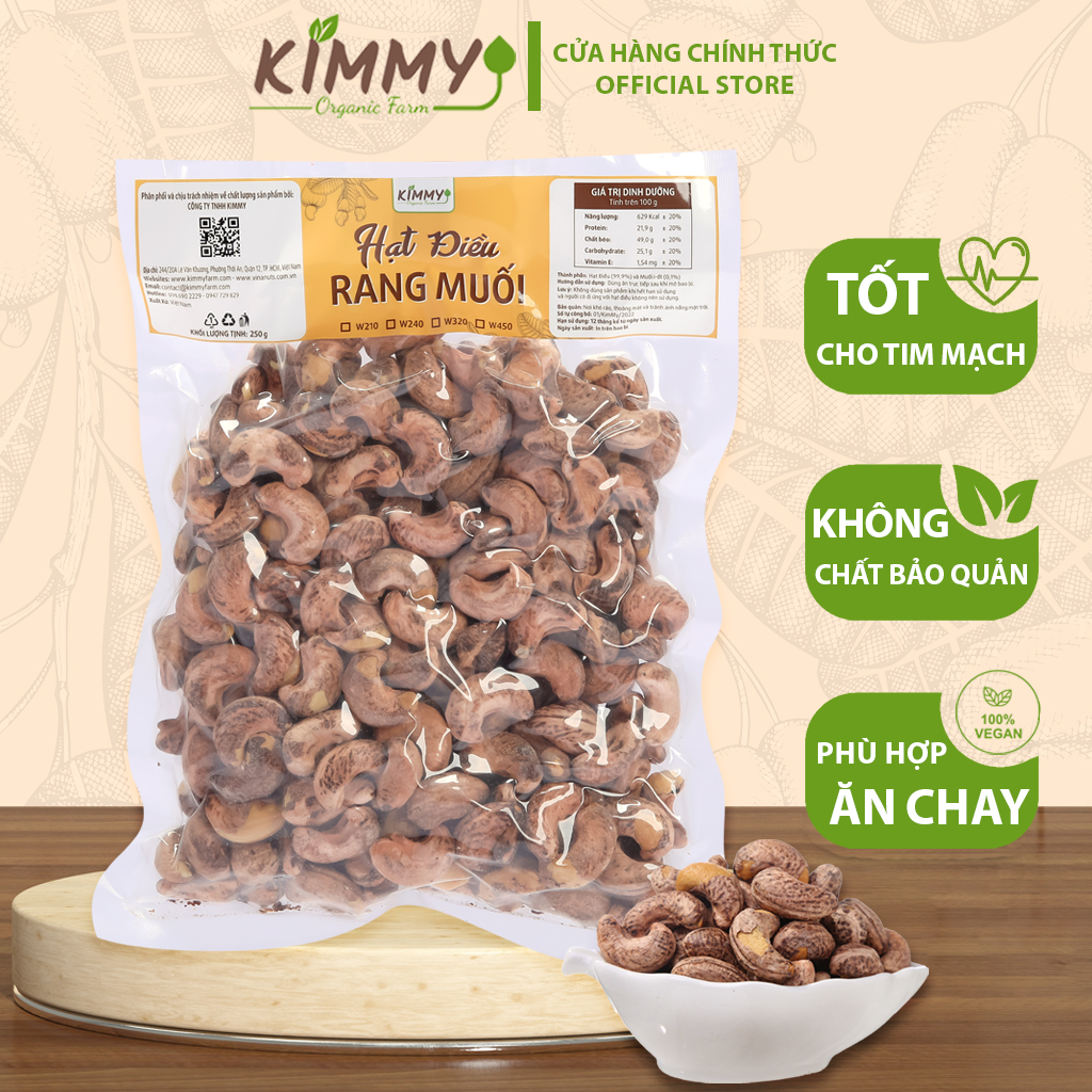 Hạt Điều Rang Muối Túi Hút Chân Không 500G Loại Hạt Điều Nguyên Hạt W240 Thượng Hạng Việt Nam - Hạt Dinh Dưỡng Cao Cấp - KIMMY FARM